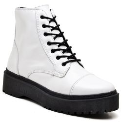 Coturno Feminino Couro Legitimo Tratorado Branco - KRN SHOES | Calçados Casuais