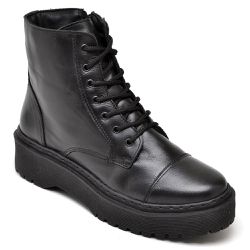 Coturno Tratorado Feminino Couro Legitimo Preto - KRN SHOES | Calçados Casuais