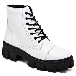 Coturno Feminino Couro Legítimo Tratorada Confort Branco - KRN SHOES | Calçados Casuais