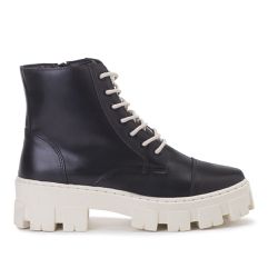 Coturno Feminino Couro Legítimo Tratorado Preto e Osso - KRN SHOES | Calçados Casuais