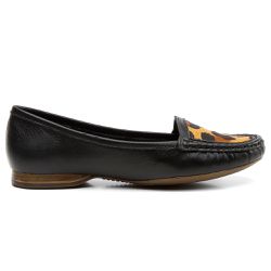 Mocassim Feminino Couro Legítimo Preto Onça - KRN SHOES | Calçados Casuais