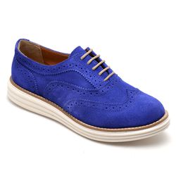 Sapato Oxford Feminino Couro Legítimo Camurça Azul - KRN SHOES | Calçados Casuais