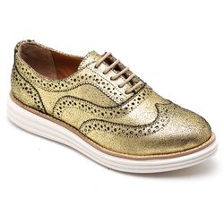 Sapato Oxford Feminino Couro Legítimo Camurça Ouro - KRN SHOES | Calçados Casuais