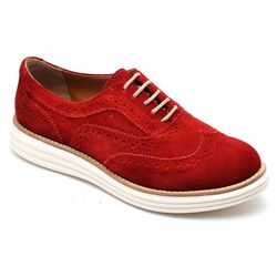 Sapato Oxford Feminino Couro Camurça Vermelho - KRN SHOES | Calçados Casuais