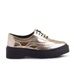 Sapato Oxford Feminino Sintético Tratorado Ouro Metalizado - KRN SHOES | Calçados Casuais