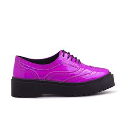 Sapato Oxford Feminino Sintético Tratorado Pink Metalizado - KRN SHOES | Calçados Casuais