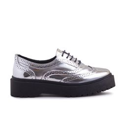 Sapato Oxford Feminino Sintético Tratorado Prata Metalizado - KRN SHOES | Calçados Casuais