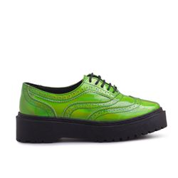 Sapato Oxford Feminino Sintético Tratorado Verde Metalizado - KRN SHOES | Calçados Casuais