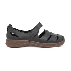 Sandália Feminina Conforto Couro Legítimo Preto - KRN SHOES | Calçados Casuais