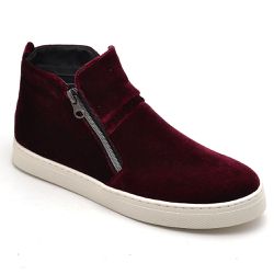 Tênis Casual Feminino Cano Alto Couro Legitimo Veludo Bordô - KRN SHOES | Calçados Casuais