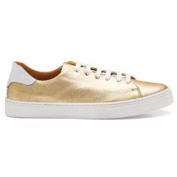 Tênis Feminino Casual Couro Legítimo Ouro Branco - KRN SHOES | Calçados Casuais