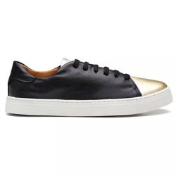 Tênis Feminino Casual Couro Legítimo Preto e Ouro - KRN SHOES | Calçados Casuais