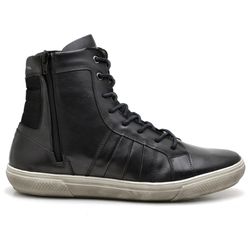 Tênis Casual Masculino Cano Alto em Couro Legitimo Preto - KRN SHOES | Calçados Casuais