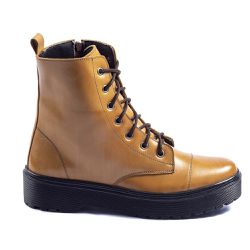 Coturno Feminino Tratorado Jade Cano Médio Couro Legitimo Cadarços Whisky - KRN SHOES | Calçados Casuais