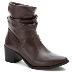 Bota Feminina Roma Couro Legítimo Cano Sanfonado Bico Fino Café - KRN SHOES | Calçados Casuais