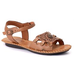 Sandália Feminina Rasteira Couro Legítimo Whisky - KRN SHOES | Calçados Casuais