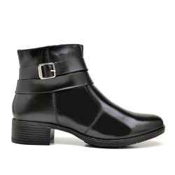 Bota Feminina Buckle Cano Curto Couro Legítimo Preto - KRN SHOES | Calçados Casuais