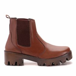 Botina Feminina Tratorada Couro Legítimo Café - KRN SHOES | Calçados Casuais