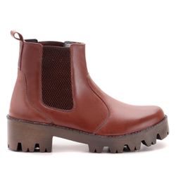 Botina Feminina Tratorada Couro Legítimo Pinhão - KRN SHOES | Calçados Casuais