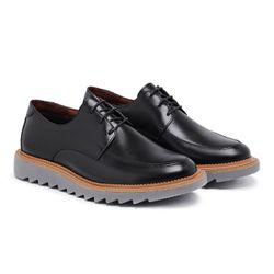 Sapato Casual Masculino Derby Cadarços Couro Latego Preto - KRN SHOES | Calçados Casuais