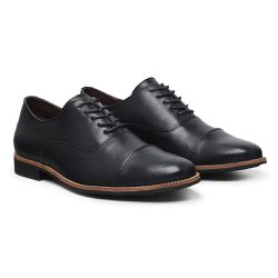 Sapato Casual Masculino Oxford Cadarços Couro Latego Preto - KRN SHOES | Calçados Casuais