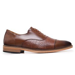Sapato Oxford Masculino Couro Estampado Cullen Caramelo - KRN SHOES | Calçados Casuais