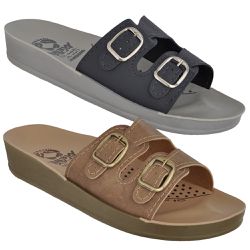 Kit 02 Sandálias Femininas Ortopédicas Conforto 2 Fivelas Areia e Cinza Chumbo - KRN SHOES | Calçados Casuais