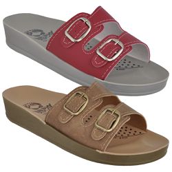 Kit 02 Sandálias Femininas Ortopédicas Conforto 2 Fivelas Areia e Vermelho - KRN SHOES | Calçados Casuais
