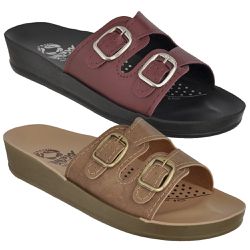Kit 02 Sandálias Femininas Ortopédicas Conforto 2 Fivelas Areia e Vinho - KRN SHOES | Calçados Casuais