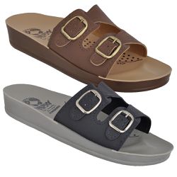 Kit 02 Sandálias Femininas Ortopédicas Conforto 2 Fivelas Café e Cinza Chumbo - KRN SHOES | Calçados Casuais