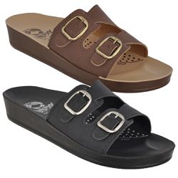 Kit 02 Sandálias Femininas Ortopédicas Conforto 2 Fivelas Café e Preto - KRN SHOES | Calçados Casuais