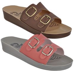Kit 02 Sandálias Femininas Ortopédicas Conforto 2 Fivelas Café e Salmão - KRN SHOES | Calçados Casuais