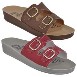 Kit 02 Sandálias Femininas Ortopédicas Conforto 2 Fivelas Café e Vermelho - KRN SHOES | Calçados Casuais