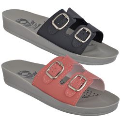 Kit 02 Sandálias Femininas Ortopédicas Conforto 2 Fivelas Cinza Chumbo e Salmão - KRN SHOES | Calçados Casuais