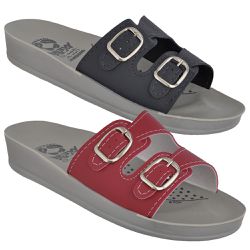 Kit 02 Sandálias Femininas Ortopédicas Conforto 2 Fivelas Cinza Chumbo e Vermelho - KRN SHOES | Calçados Casuais