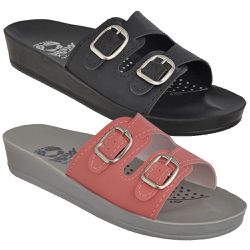 Kit 02 Sandálias Femininas Ortopédicas Conforto 2 Fivelas Preto e Salmão - KRN SHOES | Calçados Casuais
