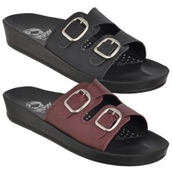 Kit 02 Sandálias Femininas Ortopédicas Conforto 2 Fivelas Preto e Vinho - KRN SHOES | Calçados Casuais