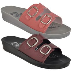 Kit 02 Sandálias Femininas Ortopédicas Conforto 2 Fivelas Salmão e Vinho - KRN SHOES | Calçados Casuais