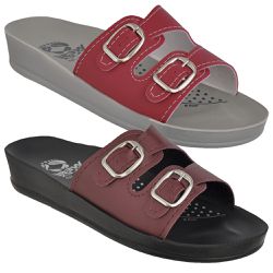 Kit 02 Sandálias Femininas Ortopédicas Conforto 2 Fivelas Vermelho e Vinho - KRN SHOES | Calçados Casuais