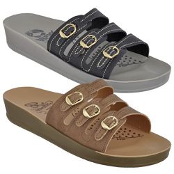 Kit 02 Sandálias Femininas Conforto 3 Fivelas Areia e Cinza e Marinho - KRN SHOES | Calçados Casuais