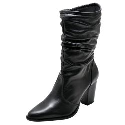 Bota Feminina Cano Enrugado Couro Legítimo Preto - KRN SHOES | Calçados Casuais