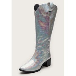 Bota Western Feminina Metalizada Prata Furta Cor C... - DHAFFY