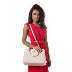 Bolsa Feminina Castelo Com Divisória Creme Dhaffy ... - DHAFFY