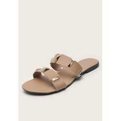 Rasteira Feminina Duas Tiras Spike Dourado Nude - ... - DHAFFY