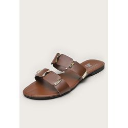 Rasteira Feminina Duas Tiras Spike Dourado Caramel... - DHAFFY