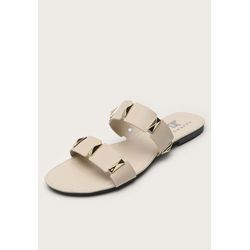 Rasteira Feminina Duas Tiras Spike Dourado Off Whi... - DHAFFY