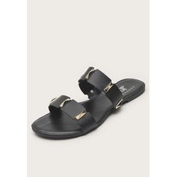 Rasteira Feminina Duas Tiras Spike Dourado Preto -... - DHAFFY