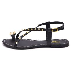 Sandália Feminina Preto Detalhes Dourados Anel Fro... - DHAFFY