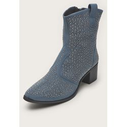 Bota Feminina Western Azul Strass Cano Médio Dhaff... - DHAFFY