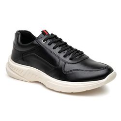 Sapatênis Stark Casual Preto c/ Branco Couro Sinté... - Dhario Fashion 